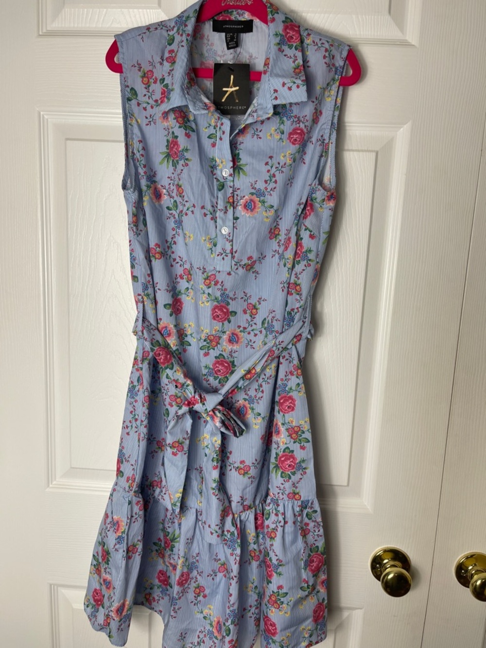 Atmosphere Light Blue Floral Sleeveless Shirt Dress